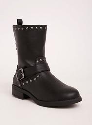 Studded Buckle Moto Boots (Wide Width)