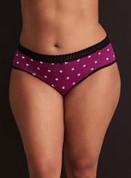 Skull Print Lace Trim Hipster Panty