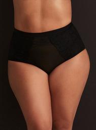 Lace Inset Side Crisscross Front High Waist Mesh Panty