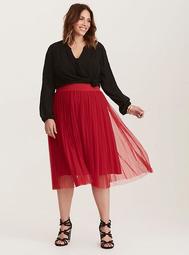 Pleated Mesh Midi Skirt
