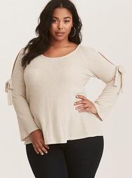 Tan Cold Shoulder Pullover Sweater
