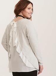 Grey & White Chiffon Ruffled Back Sweater