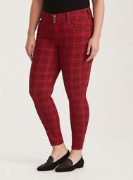 Jeggings - Plaid Print Red Wash