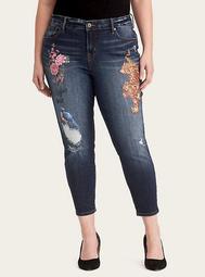 Runway Collection Girlfriend Jeans - Distressed Dark Wash with Painted Detail