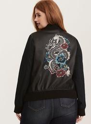 Mixed Fabric Embroidered Bomber Jacket