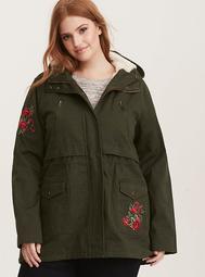 Embroidered Sherpa Lined Anorak Outerwear Jacket