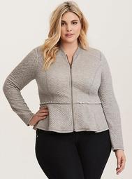 Quilted Knit Zip Up Peplum Jacket