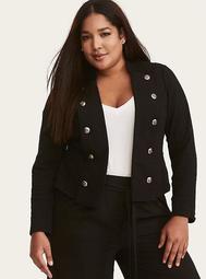 Black French Terry Military Crop Jacket