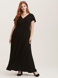 Black Flutter Sleeve Challis Maxi Dress