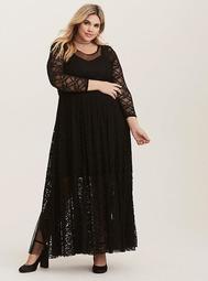 Black Lace & Mesh Maxi Dress (Short Inseam Now Available)