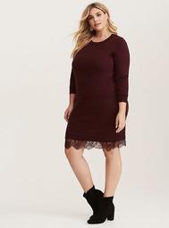 Merlot Red Knit Lace Trim Sweater Dress