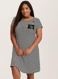 Disney Belle Black & White Striped Knit Pocket T-Shirt Dress