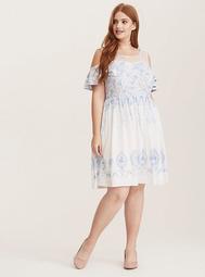 Disney Princess Blue & White Icons Print Cold Shoulder Dress