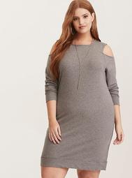 Grey French Terry Cold Shoulder Sweatshirt Dress