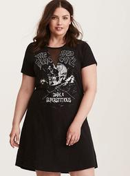 Black Knit Graphic Mesh Inset T-Shirt Dress