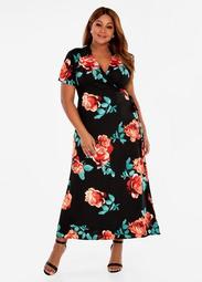 Rose Print Wrap Maxi Dress