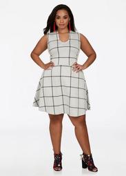Checkered Print U Neck Dress