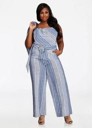 Striped Chambray Linen Jumpsuit