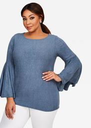 Bell Sleeve Ribbed Knit Top