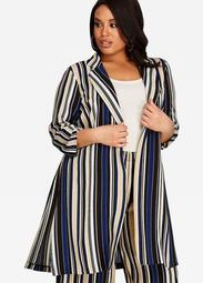 Striped Print Open Front Duster