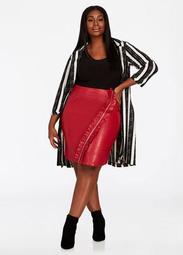 Zip Ruffle Faux Leather Skirt