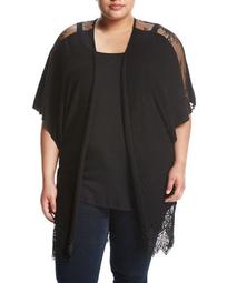 Lace-Inset Dolman-Sleeve Cardigan, Black, Plus Size