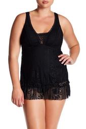 Rose Lace Skirted One-Piece Swimsuit (Plus Size)