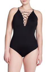 Wild Plunge Lace-Up One-Piece Swimsuit (Plus Size)