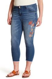 Floral Frayed Ankle Jeans (Plus Size)