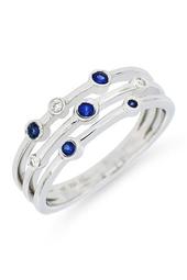 18K White Gold Sapphire Diamond Accented Ring - 0.03 ctw