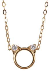 18K Gold Plated Brass CZ Cat Pendant Necklace