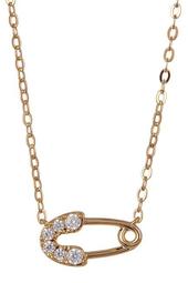 18K Gold Brass CZ Safety Pin Pendant Necklace