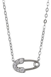 Rhodium Plated Brass CZ Safety Pin Necklace