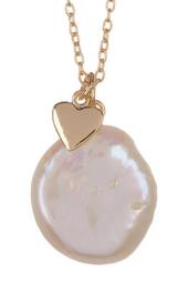 Sterling Silver Coin Pearl Heart Charm Pendant Necklace