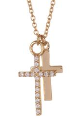 14K Gold Plated Sterling Silver Pave Duo Cross Pendant Necklace