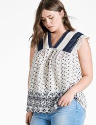 Printed Embroidered Flutter Top