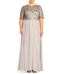 Adrianna Papell Plus Beaded Bodice Gown