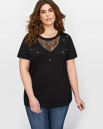 L&L Dropped Shoulder Tee With Pearl Detail