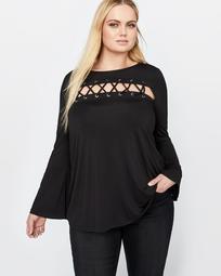 L&L Lace-Up Long Bell Sleeve Top