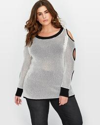 L&L Mesh Stitch Sweater With Holes At Sleeve