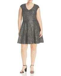 Flecked Metallic Fit-and-Flare Dress