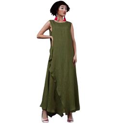ZANZEA Women Sleeveless Retro Loose Casual Kaftan Long Maxi Dress