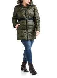 Big Chill Women's Plus Size Long Belted Down Blend Coat