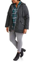 Women's Plus-Size Quilted Anorak Jacket with Hood