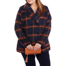 Maxwell Studio Women's Plus-Size Faux Wool Classic Plaid Double-Breasted Peacoat