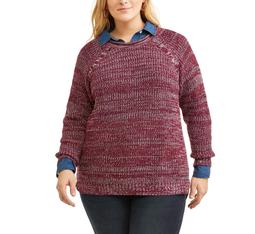 Faded Glory Women's Plus Marled Raglan Cable Sweater