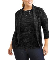 Women's Plus Twofer Embellished Lurex Sweater