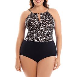 Suddenly Slim by Catalina Women's Plus-Size Slimming High-Neck Halter One-Piece Swimsuit