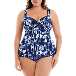 Suddenly Slim by Catalina Women's Plus-Size Slimming Tie-Dye Shirred One-Piece Swimsuit