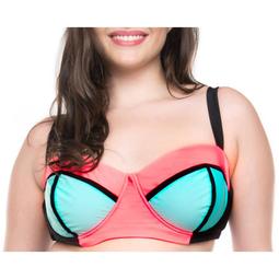 Moxi Blu Women's Plus-Size Colorblock Bikini Swimsuit Top